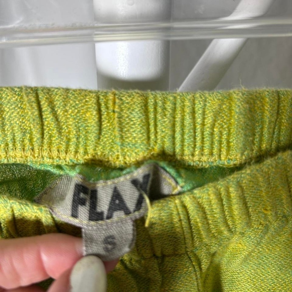 Flax Pants Womens small lime Green Linen Wide Leg Pull On Crop Pockets Relaxed - Picture 3 of 4
